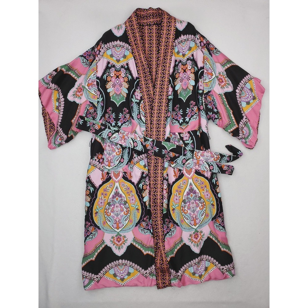 Rachel Zoe Kimono Womens One Size Multicolor‎ Floral Satin Belted Reversible